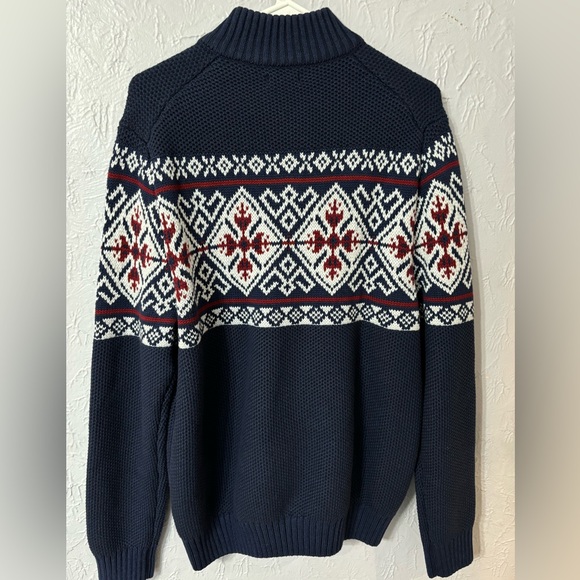 NWT Izod Men’s Navy Blue - White & Red Holiday 1/4 Zip Sweater - M - Picture 11 of 12